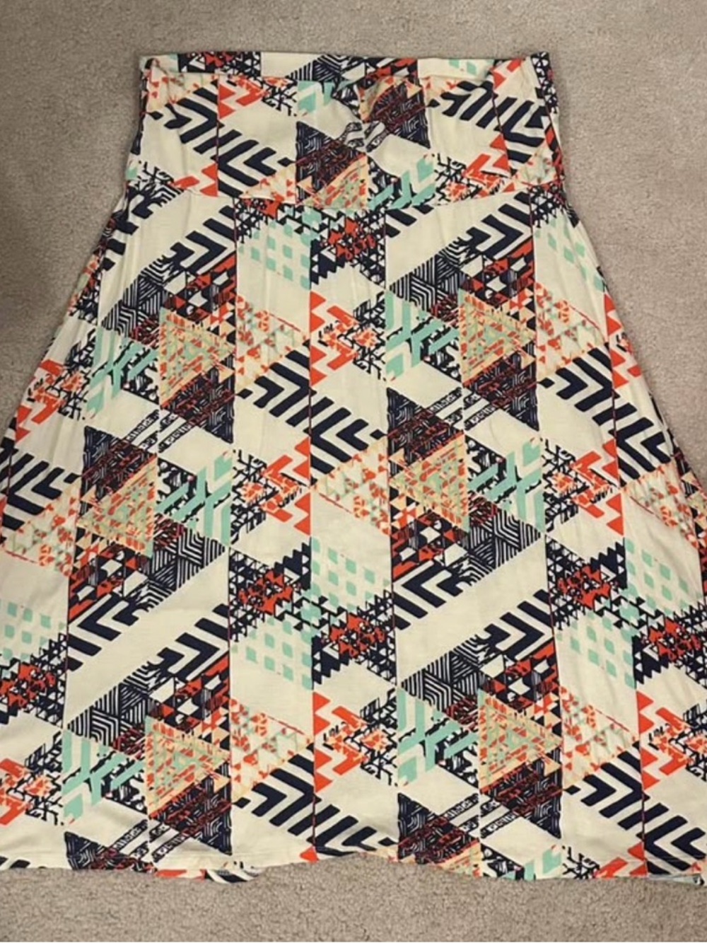 LuLaRoe A-Line Skirt in Cream, Navy, Coral & Mint